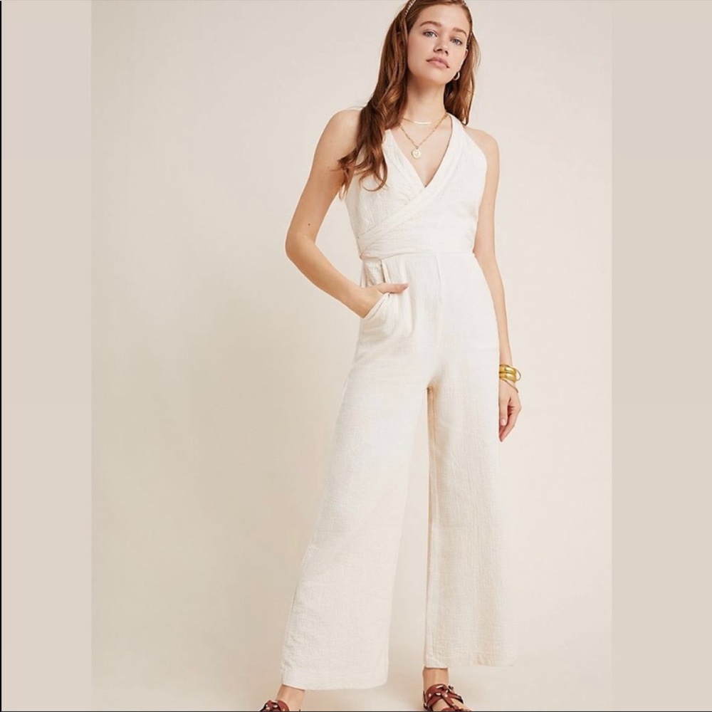 Anthropologie NWT White Linen Jumpsuit
